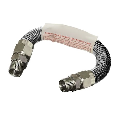 Flextron Gas Line Hose 3/8'' O.D. x 18'' Length 1/2" x 3/8" MIP Fittings, Stainless Steel Flexible Connector FTGC-SS14-18D